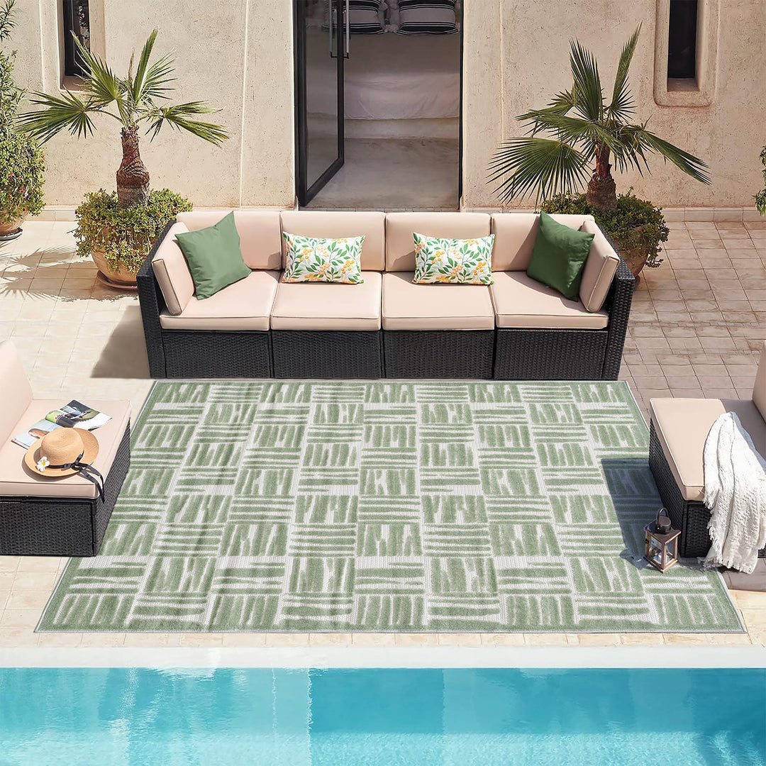 Green Textured Grid Pattern Indoor/Outdoor Carpet #TO3001