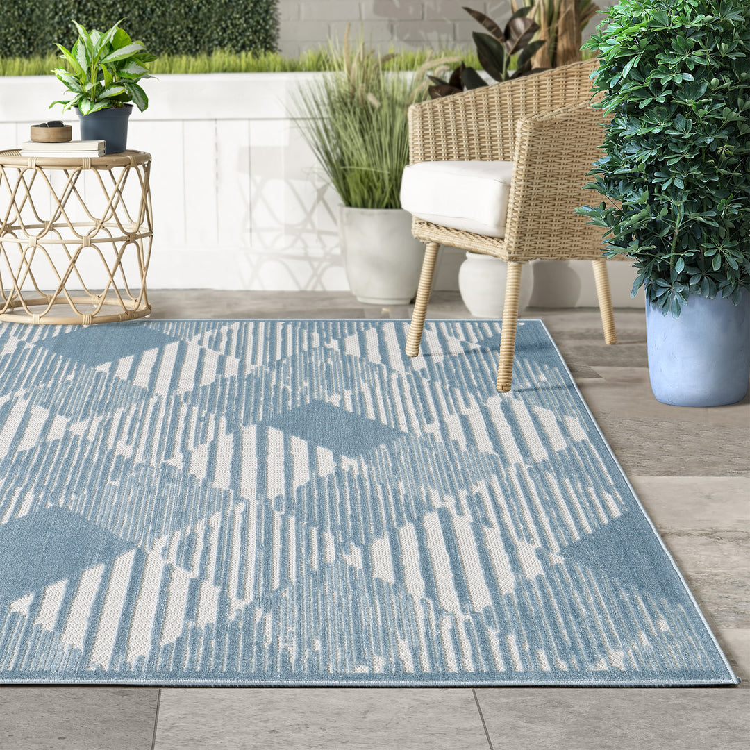 Blue Diamond Striped Pattern Indoor/Outdoor Carpet #TO1001