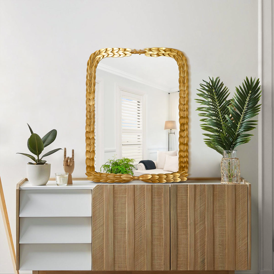 24 in. W x 32 in. H Rectangular Framed Wall Bathroom Vanity Mirror in Gold Leaf Finshed #25012