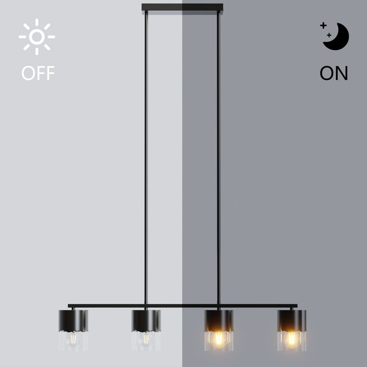 Glimmer 4-Light Metal And Glass Modern Linear Pendant Light With Adjustable Rod For Kitchen Island #29032
