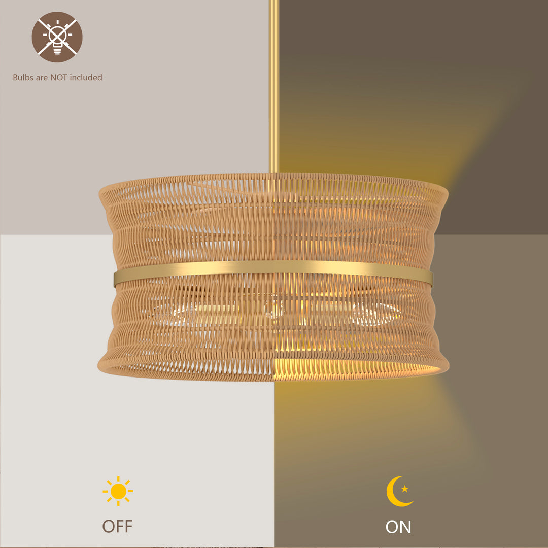 4-Light Rattan Shaded Drum Chandelier For Dinning Room #28026