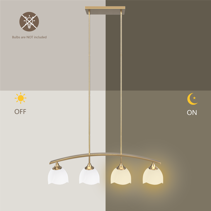 Twilight 4-Light 36"W Black/Brass Modern Linear Pendant Chandelier With Flower Frosted Glass Shades For Dining Room Or Kitchen Island #P39015