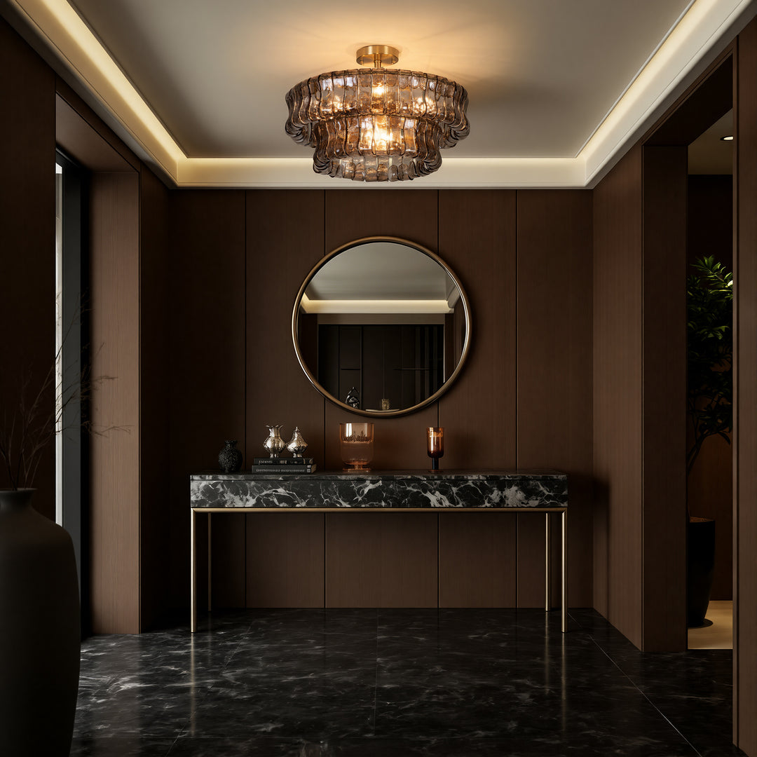 Lumen 20" 6-Light Brushed Brass Double-Layer Clear Artistic Glass Unique / Statement Semi-Flush Mount For Living Room/Bedroom #19235