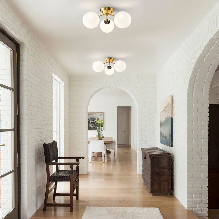 Maxax 3 Globe Ceiling Light 17 Inch Mid Century Modern Semi Flush Mount Ceiling Light Fixture for Bedroom,Living Room,Dinning Room, Foyer, Hallway #19228