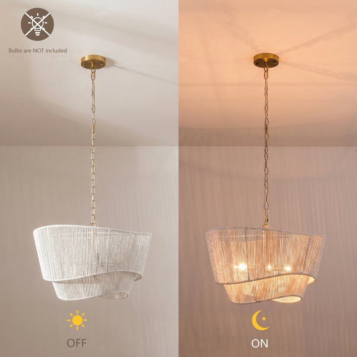 Solara 5-light Electroplated Brass Wood Ratten Paper Rope Chandelier For Living Room/bedroom #28010