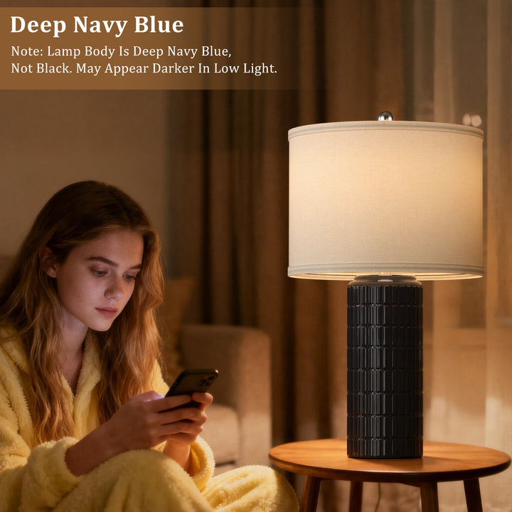 Illume 23" Contemporary Ceramic Table Lamp With Linen Shade, Modern Minimalist Design (Set of 2) #T282