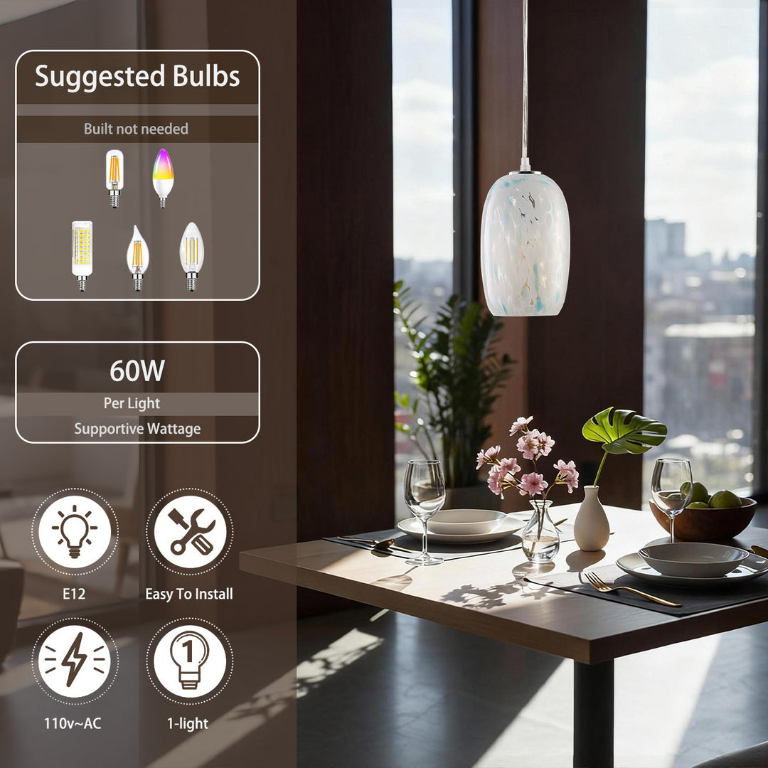 1 - Light 5" W Modern Nickel Jar Pendant With Hand-blown Art Glass For Dining Room Or Kitchen Island #28032