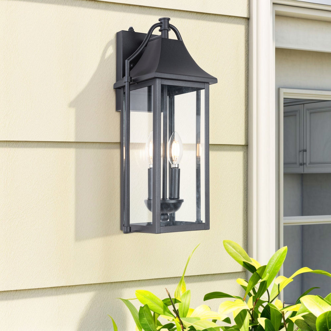 Lawyettle 18" Outdoor Wall Lantern with Dusk to Dawn Sensor, 2-Light Waterproof Brown Wall Sconce with Glass for Porch, Garage, Front Door, Patio #7040
