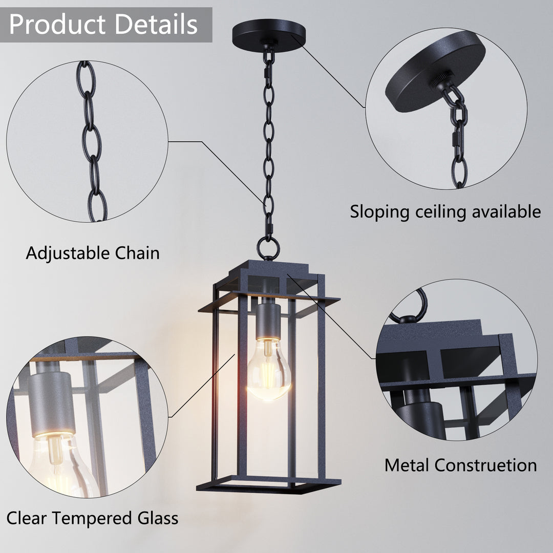 Solstice 1 - Light 15.8'' H Tempered Glass Outdoor Hanging Lantern #7073-1BK