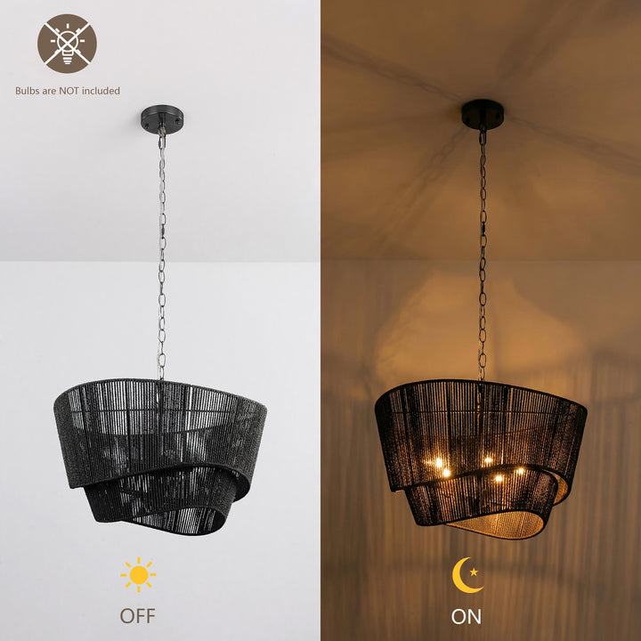 Solara 5-light Electroplated Brass Wood Ratten Paper Rope Chandelier For Living Room/bedroom #28010