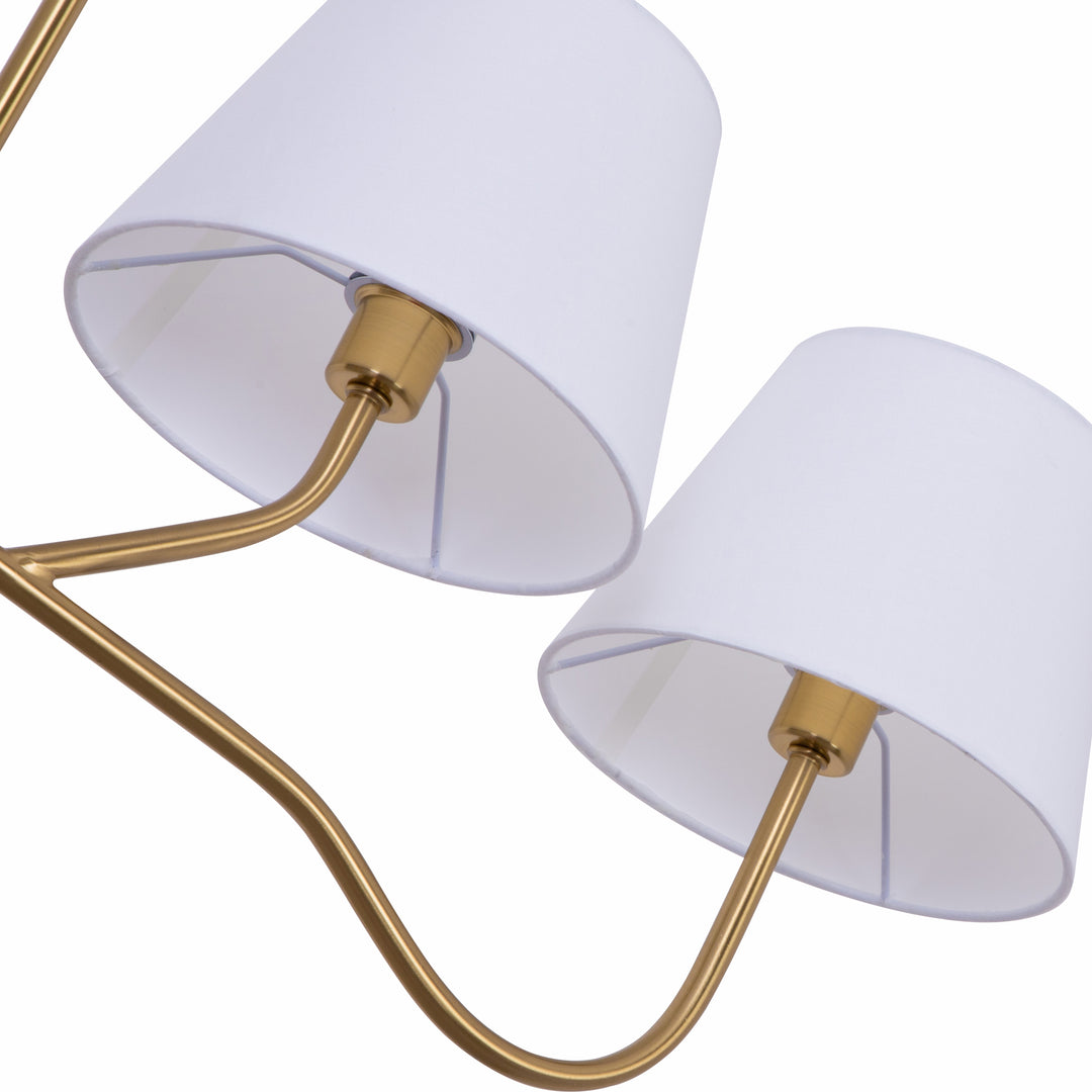 4-light Brass Finish Chandelier With White Linen Lampshades #19231