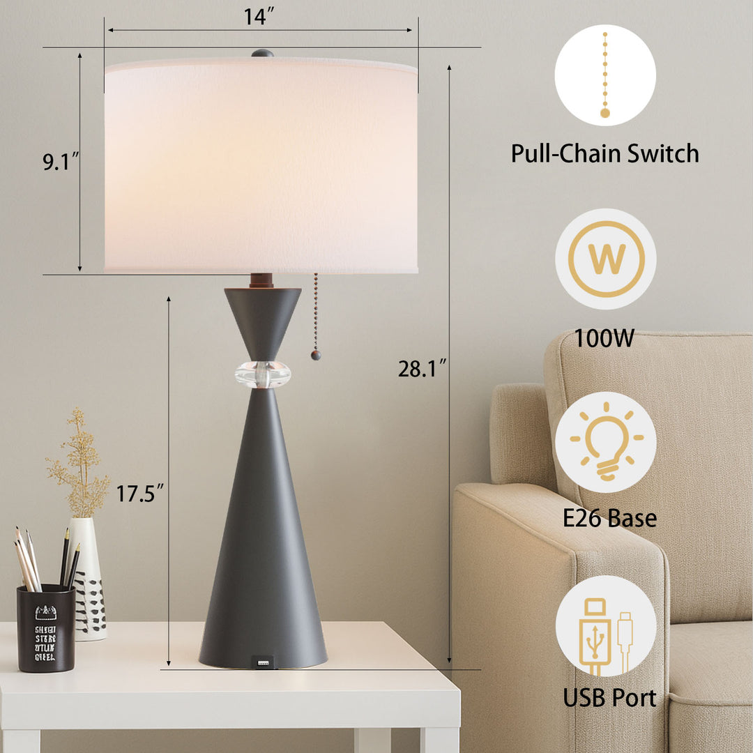 Maxax 28.25in Nickel Table Lamp Set with USB (Set of 2) #T07