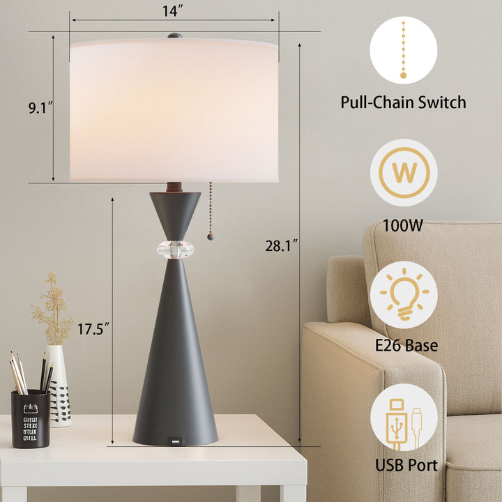 Maxax 28.25in Nickel Table Lamp Set with USB (Set of 2) #T07