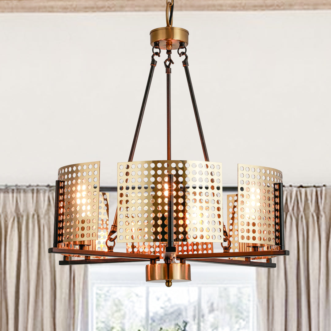 Zaza Designs  6 - Light Candle Style&Unique / Statement Drum Chandelier #MX19127-6BG-P