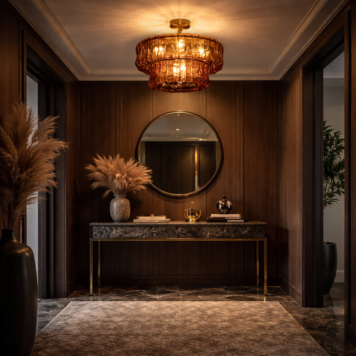 Lumen 20" 6-Light Brushed Brass Double-Layer Clear Artistic Glass Unique / Statement Semi-Flush Mount For Living Room/Bedroom #19235