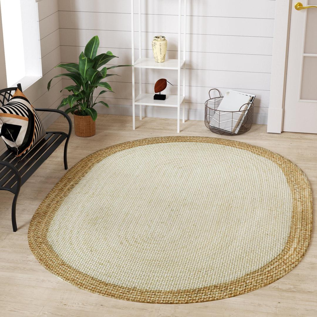 Jute Hand Braided Zigzag Stitch Natural Fibers Farmhouse Style Area Rug For Dining Room Living Room Kitchen, Off White/Natural #DT23-601