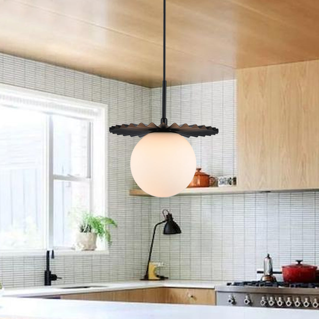 1 - Light 9.8" Single Gold Globe Wrought Iron Accents Modern Pendant with Glass Shade for Kitchen Island #5017