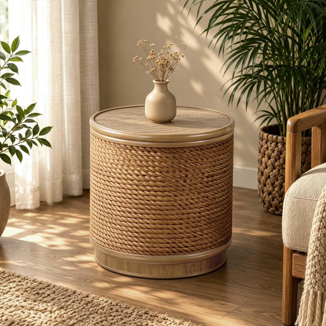 15.94" Handwoven Hyacinth Storage End Table for Living Room & Bedroom #25043