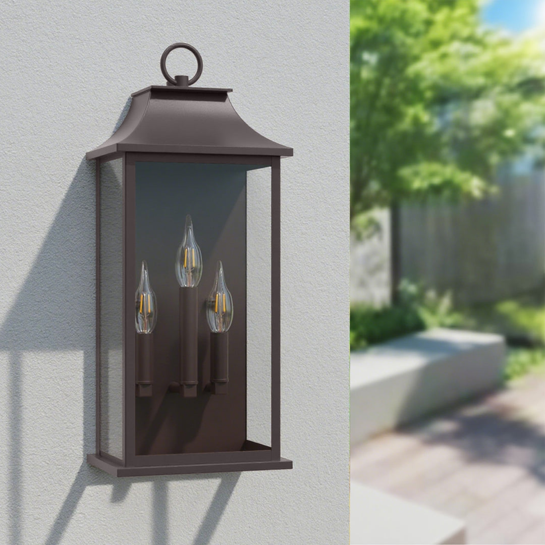 Maxax Dusk to Dawn Outdoor Wall Lights 3-Light, Oil Rubbed Bronze Exterior Lighting Fixtures, 25" Large Outdoor Wall Sconce, Waterproof Outside Wall Lantern for Porch Patio Garage #7076-3BR