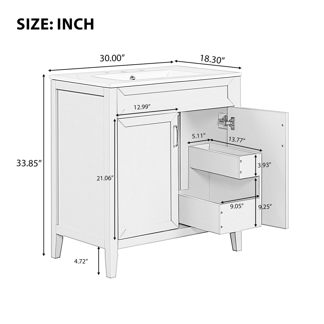 30'' Single Bathroom Vanity Cabinet With Ceramic Top #BV-008