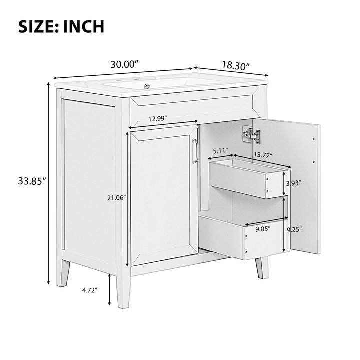 30'' Single Bathroom Vanity Cabinet With Ceramic Top #BV-008