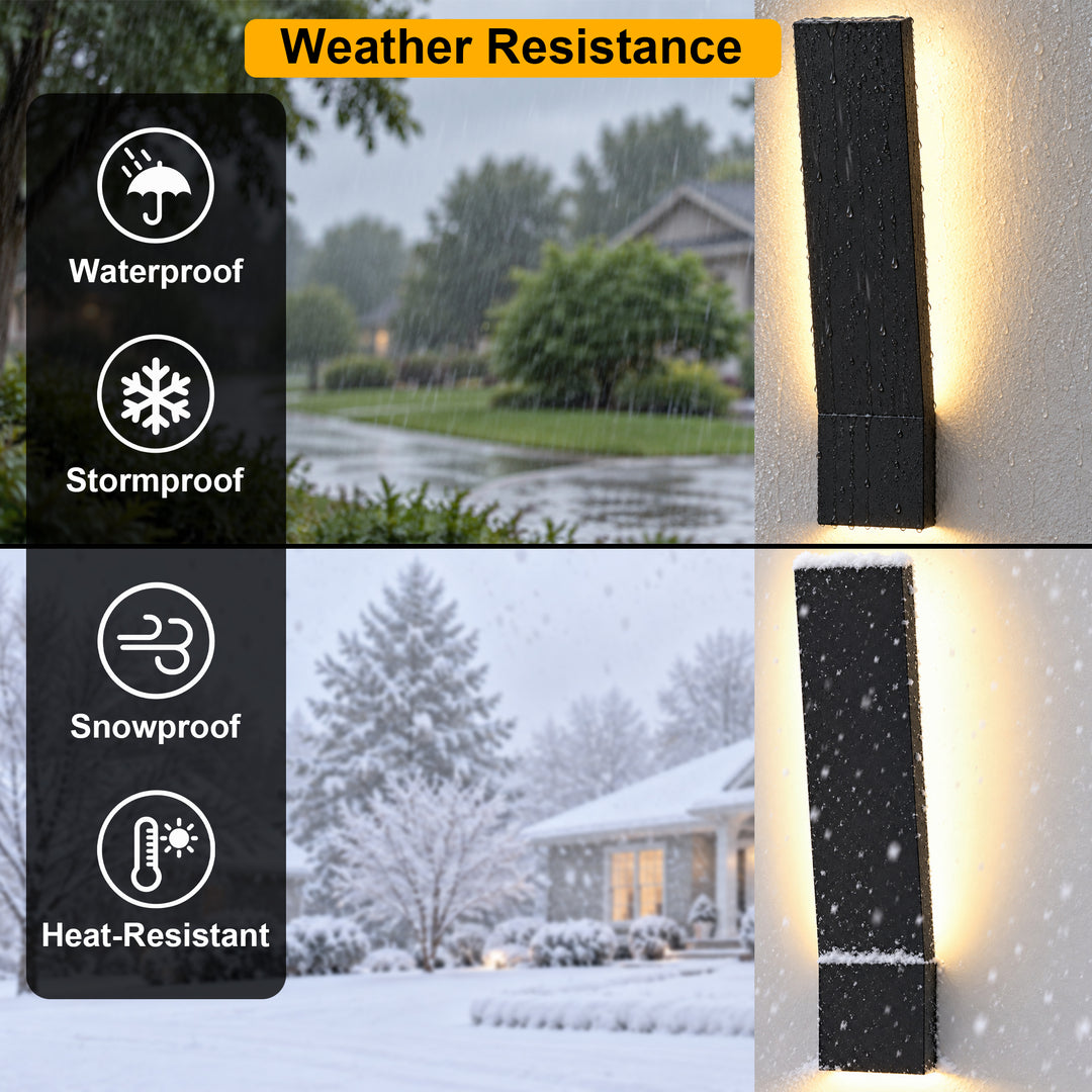 22" Modern LED Outdoor Wall Sconce, Dimmable Up &amp; Down Lighting, Weatherproof Matte Black Iron, Hardwired Porch Light 