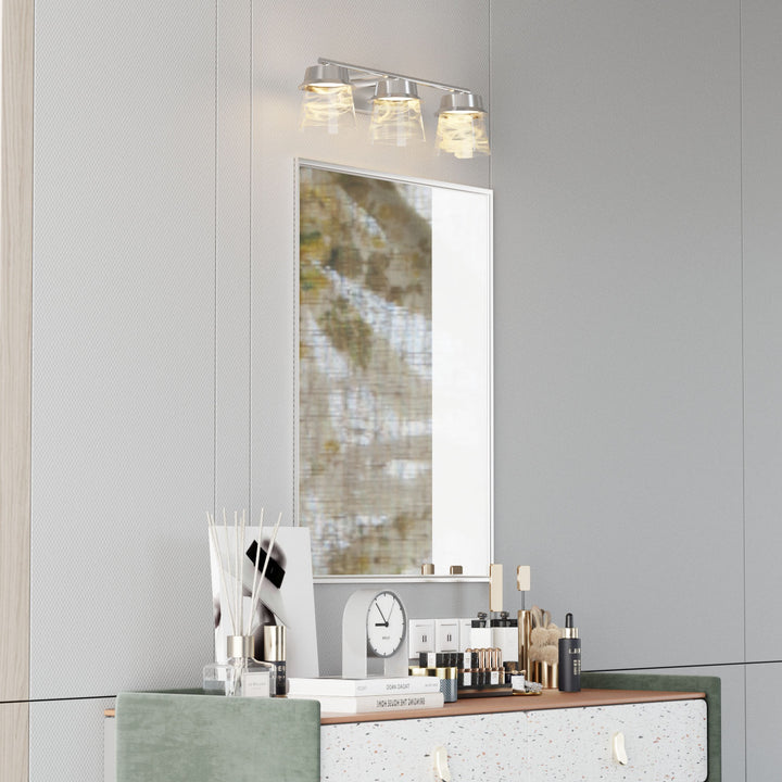 Glimmer 22.6w" 3-light Led Dimmable 3000k/4000k/5000k 3cct ETL Certificated Vanity Light With Patterned Glass #MX21055