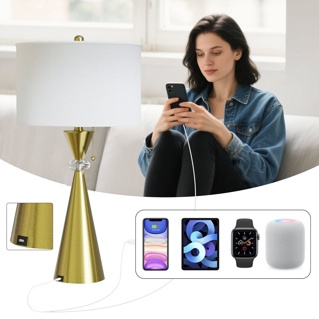 Maxax 28.25in Nickel Table Lamp Set with USB (Set of 2) #T07