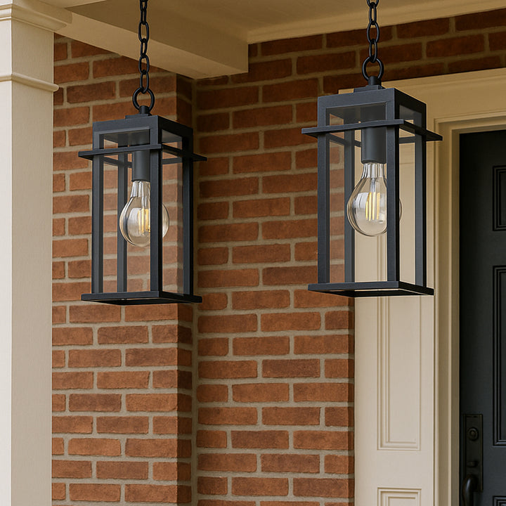 Solstice 1 - Light 15.8'' H Tempered Glass Outdoor Hanging Lantern #7073-1BK