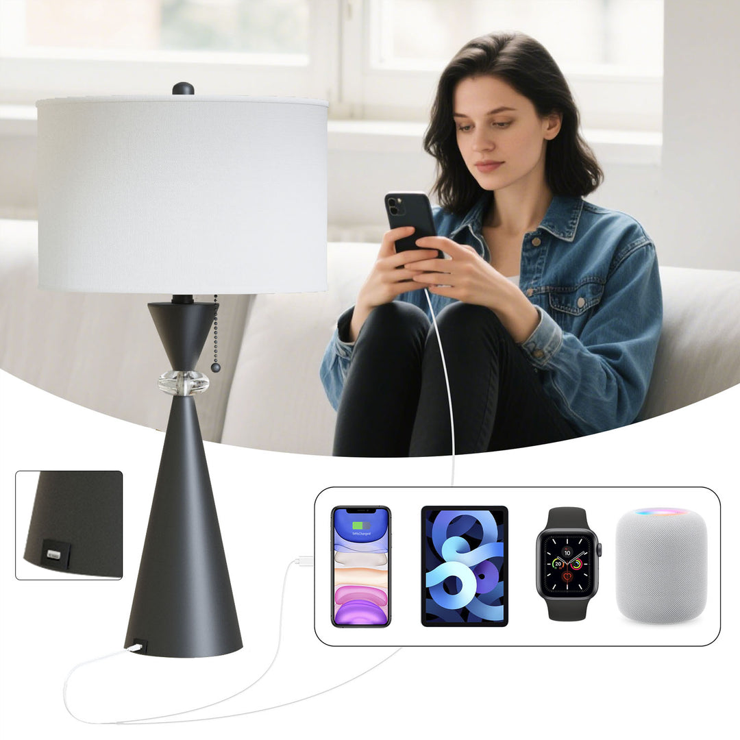 Maxax 28.25in Nickel Table Lamp Set with USB (Set of 2) #T07