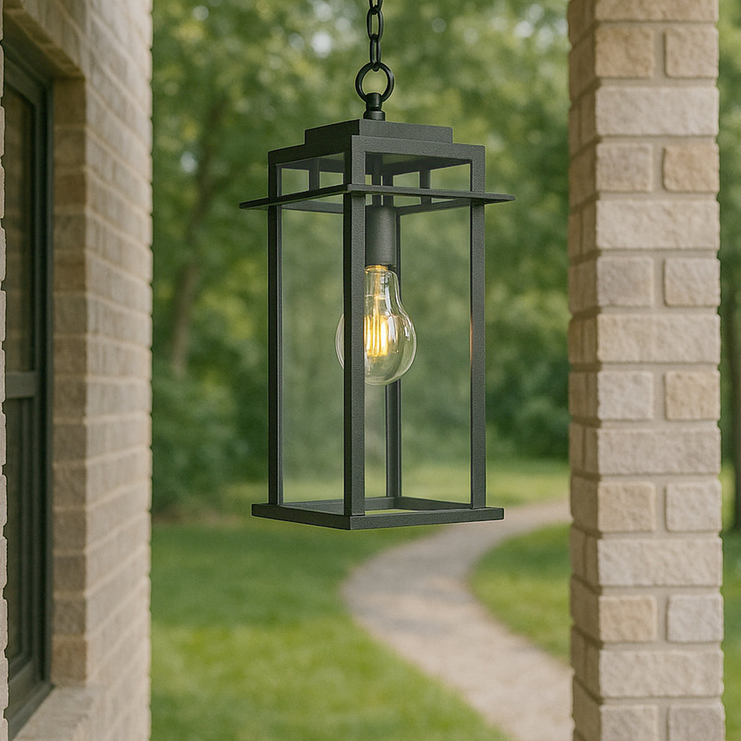 Solstice 1 - Light 15.8'' H Tempered Glass Outdoor Hanging Lantern #7073-1BK