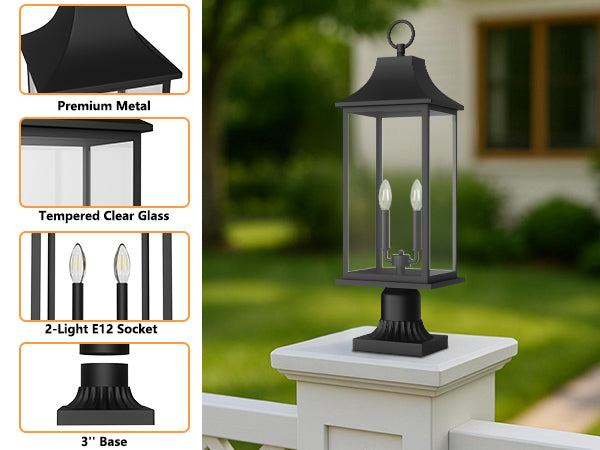 Pathfinder 2 - Light 23.6''h  Black And Gold Iron Outdoor Post Light With Clear Tempered Glass #7091