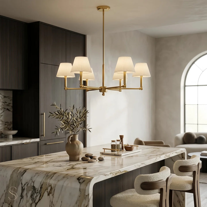 Glow 6-Light 36"W Modern Spider Chandelier with Linen Shade for Dining Room #39008