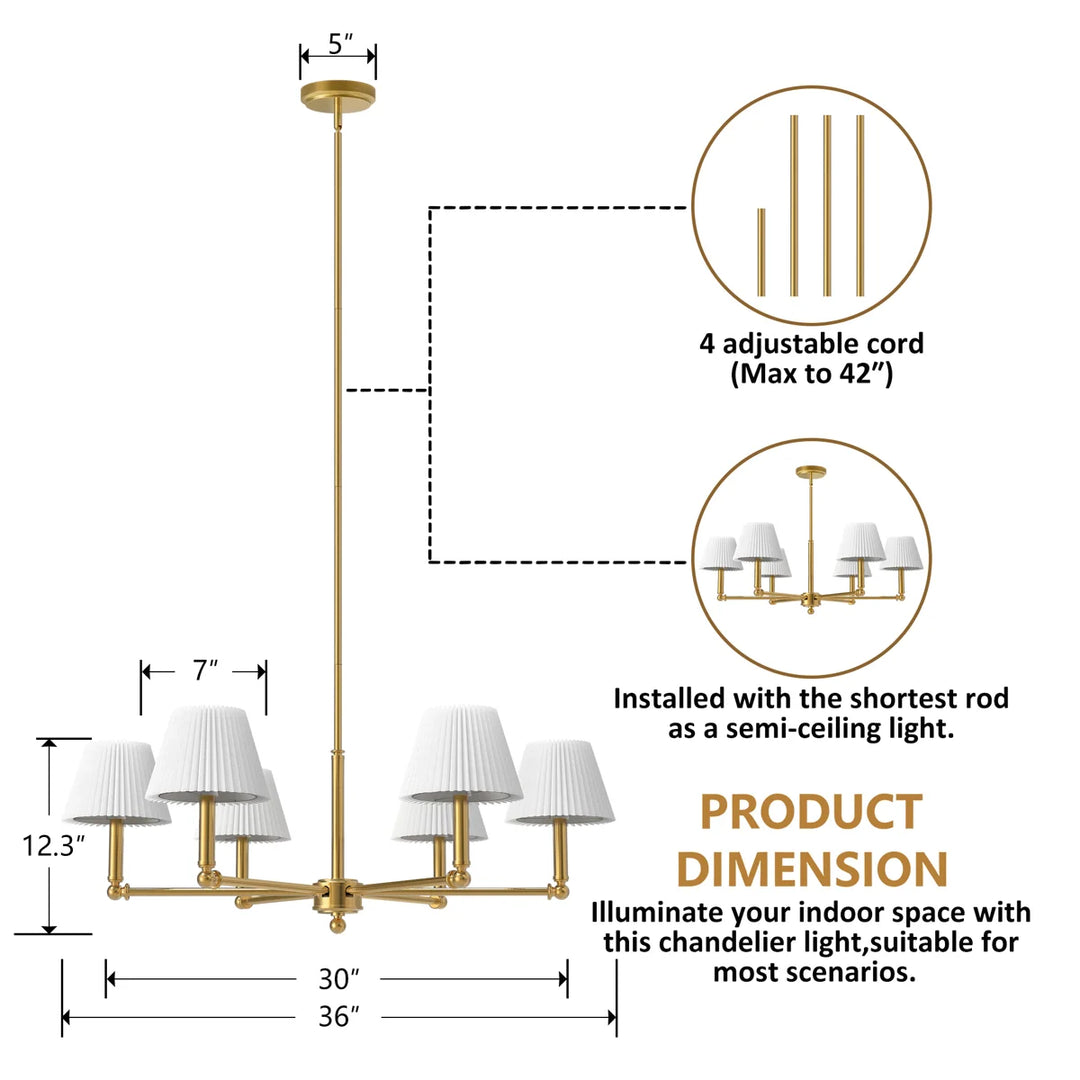 Glow 6-Light 36"W Modern Spider Chandelier with Linen Shade for Dining Room #39008