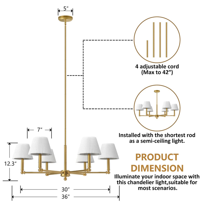 Glow 6-Light 36"W Modern Spider Chandelier with Linen Shade for Dining Room #39008