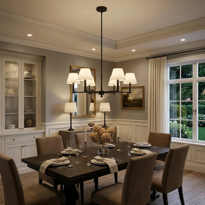 Glow 6-Light 36"W Modern Spider Chandelier with Linen Shade for Dining Room #39008