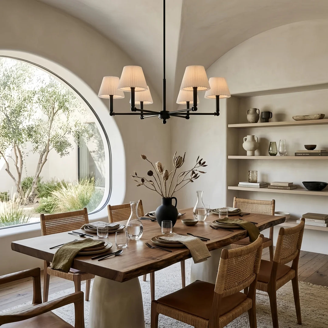 Glow 6-Light 36"W Modern Spider Chandelier with Linen Shade for Dining Room #39008