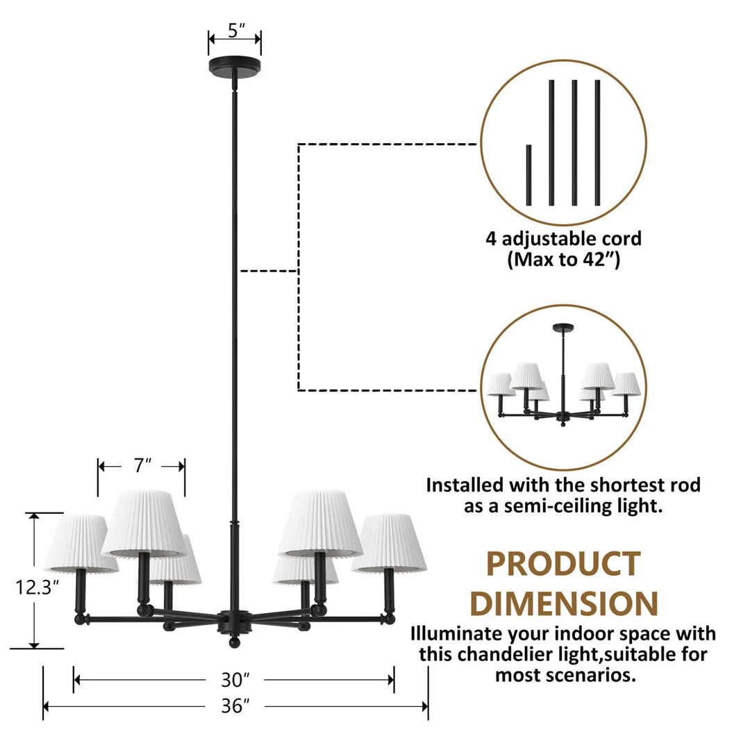 Glow 6-Light 36"W Modern Spider Chandelier with Linen Shade for Dining Room #39008