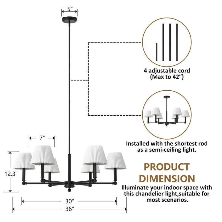 Glow 6-Light 36"W Modern Spider Chandelier with Linen Shade for Dining Room #39008