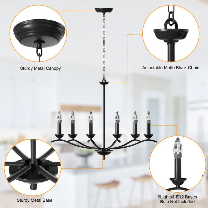 6-light Metal Candle-style Traditional And Classic Chandelier For Dining Room #27008-P6