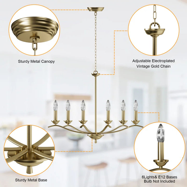 6-light Metal Candle-style Traditional And Classic Chandelier For Dining Room #27008-P6