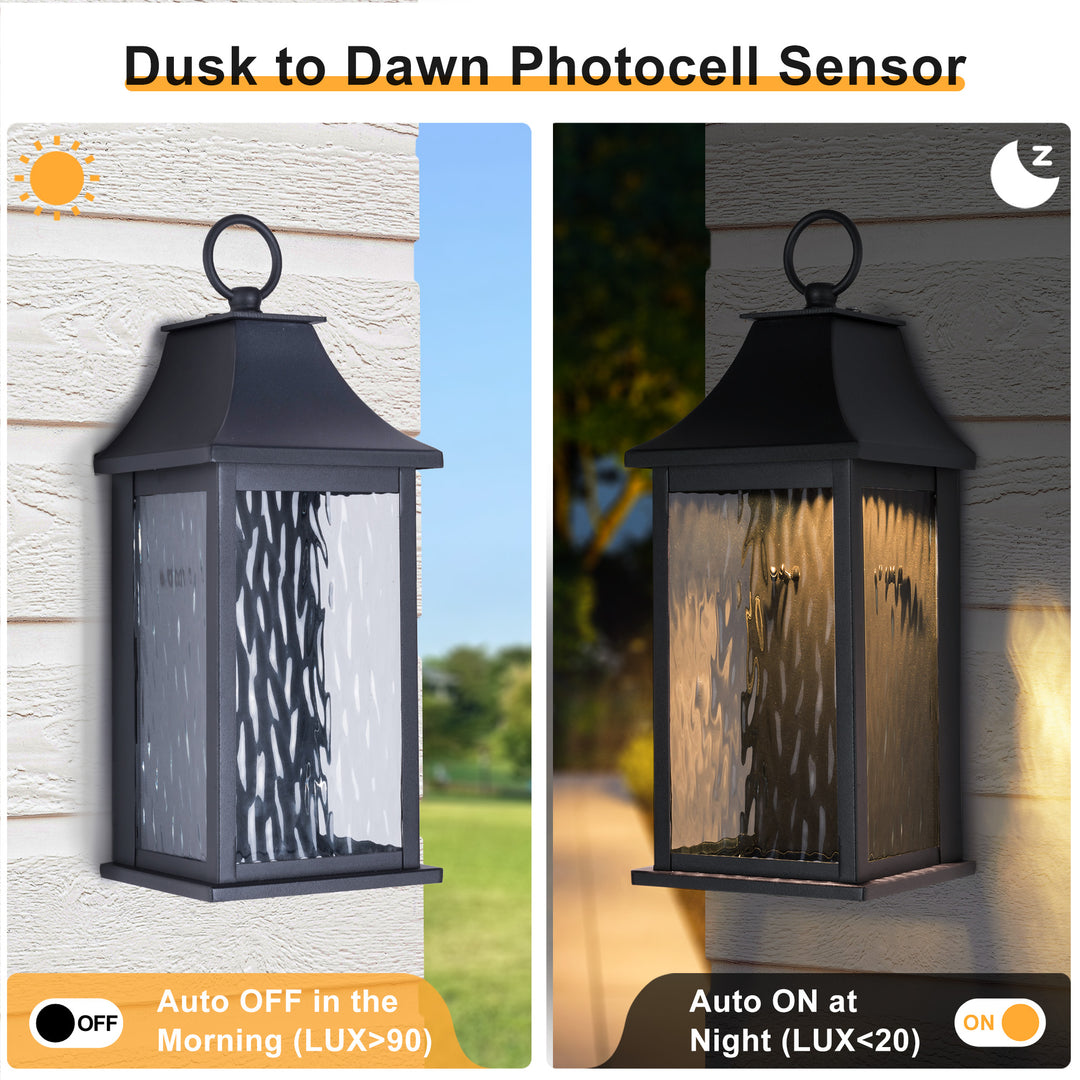 Natura 15''H Dimmable LED Black Iron Outdoor Wall Light with Dusk to Dawn and Water Glass #OW7111