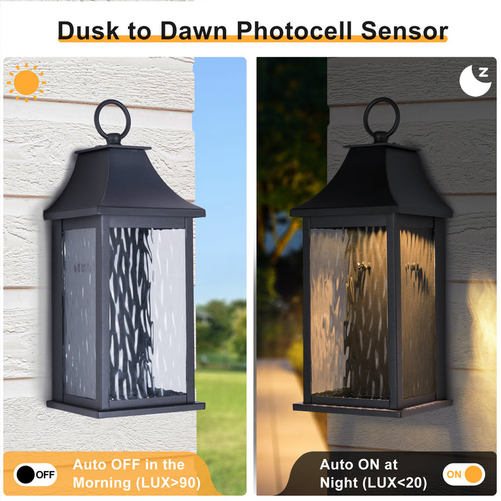 Natura 15''H Dimmable LED Black Iron Outdoor Wall Light with Dusk to Dawn and Water Glass #OW7111
