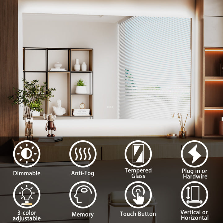 Elevate Home Modern Frameless LED Lighted Anti-Fog Dimmable Tempred Bathroom&Vanity Mirror #BL02