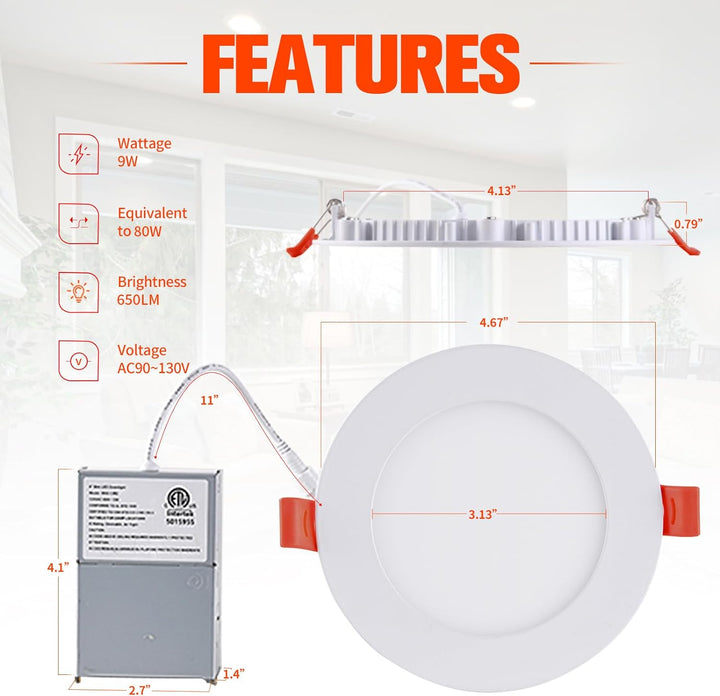 Copy of Maxax 12 Pack 4 inch Slim LED Recessed Light 650lm #MX4-9RD-12PK