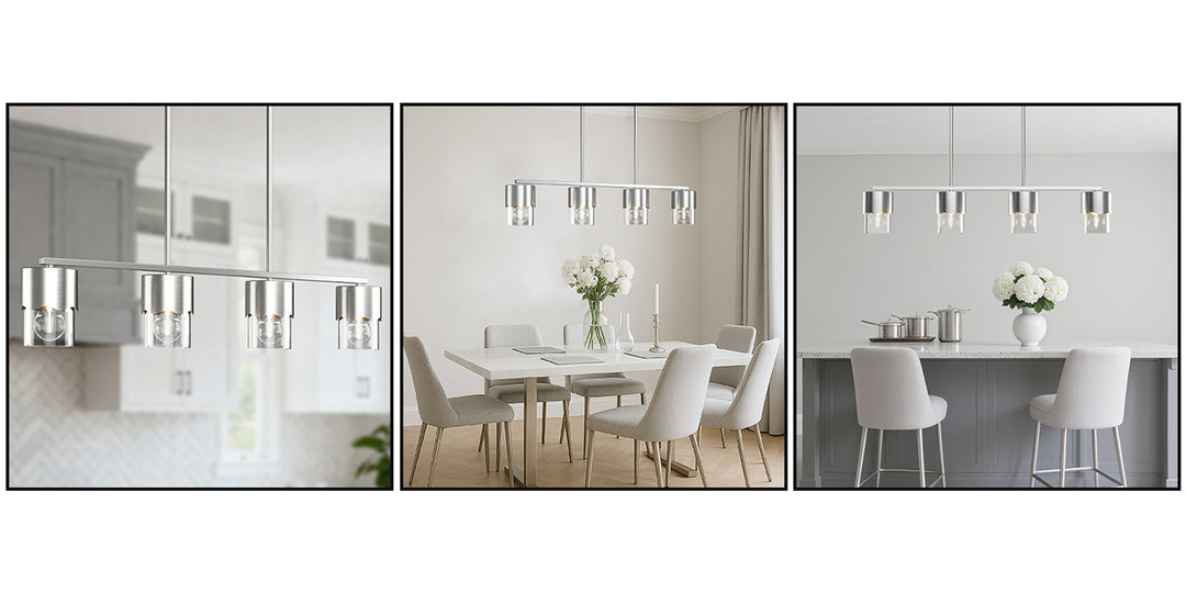 Glimmer 4-Light Metal And Glass Modern Linear Pendant Light With Adjustable Rod For Kitchen Island #29032