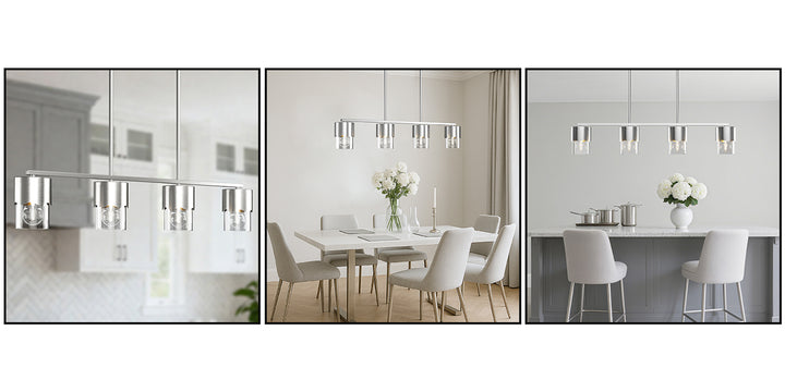 Glimmer 4-Light Metal And Glass Modern Linear Pendant Light With Adjustable Rod For Kitchen Island #29032