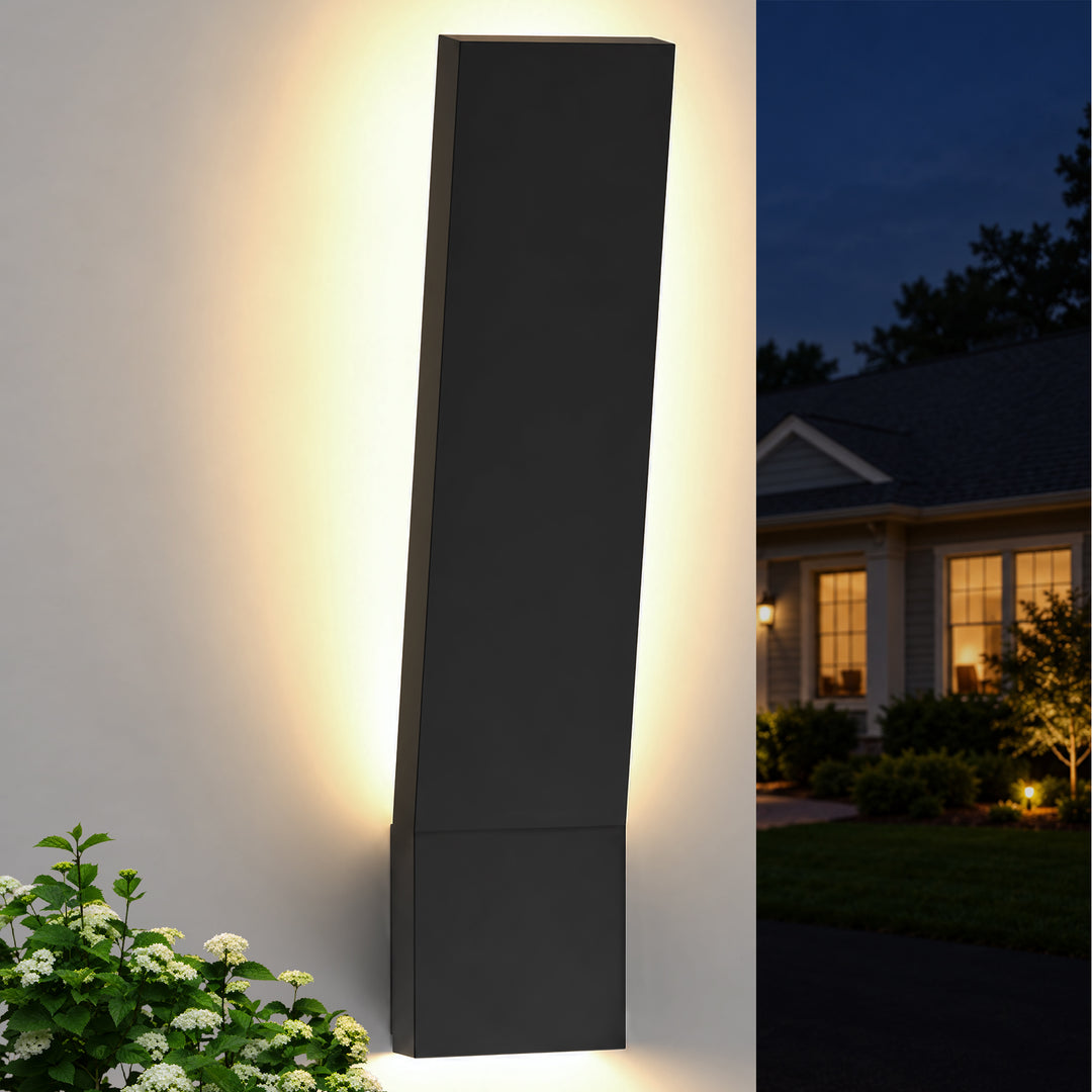 22" Modern LED Outdoor Wall Sconce, Dimmable Up &amp; Down Lighting, Weatherproof Matte Black Iron, Hardwired Porch Light 