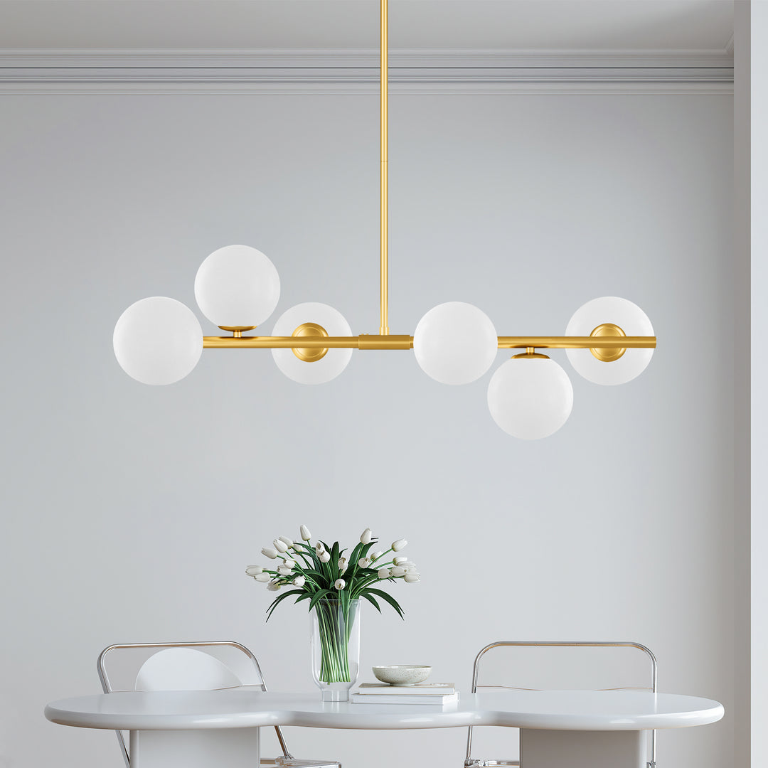 Nimbus 6-light Modern Liner Milky White Glass And Metal Chandelier For Living Room/dining Room #29009