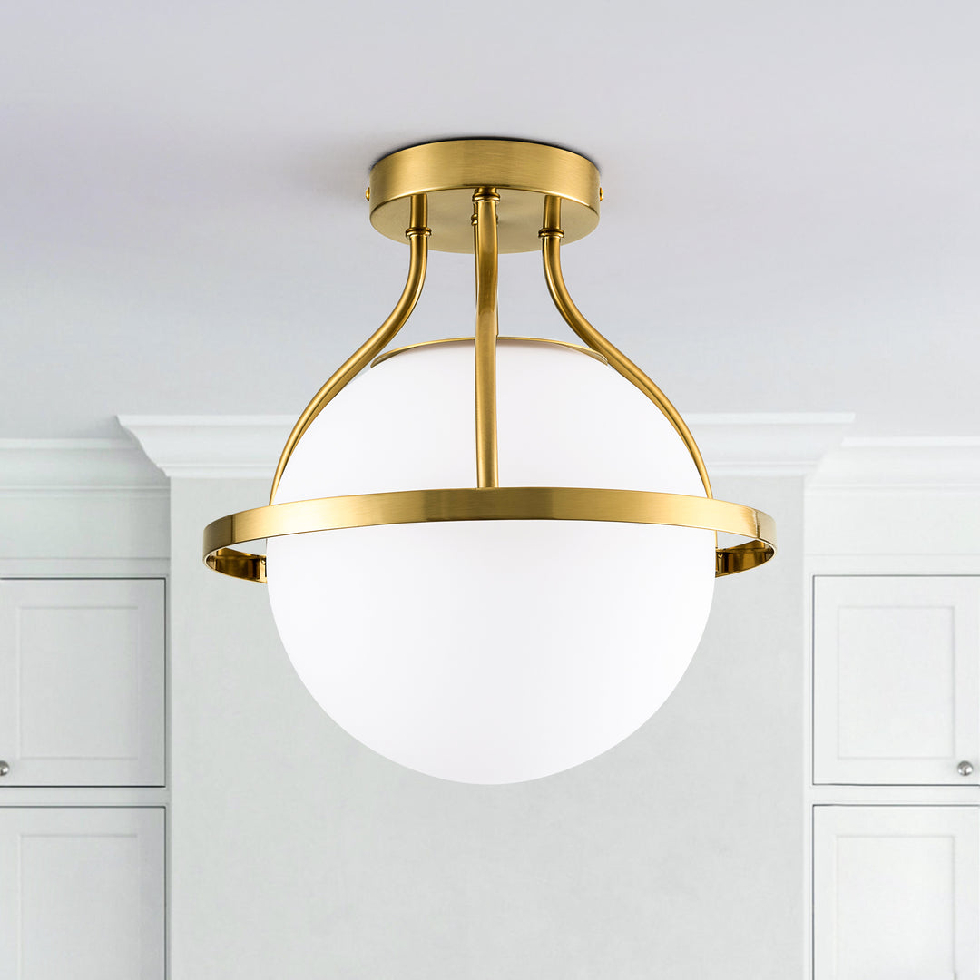 11.2‘’-1 Light Sphere Globe Frosted Glass Semi Flush Mount For Dining Room Hallway See More by Red Barrel Studio #29014